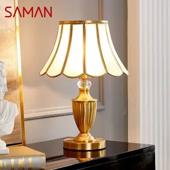 SAMAN Современная Латунная Золотая Настольная Лампа LED Creative Simple Luxury Glass Настольные Лампы Медь Для Домашнего Кабинета Спальня