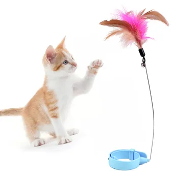Ошейник из кошачьих перьев, игрушки, Регулируемый Гибкий Забавный интерактивный ошейник из кошачьих перьев с колокольчиком для игр кошек в помещении