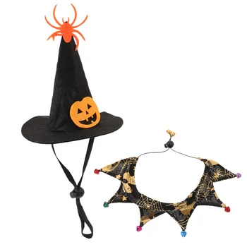 Ошейник для костюма кошки на Хэллоуин, костюмы декоративного щенка, шляпы ведьмы для домашних животных