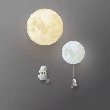 Настенный светильник в виде Луны для детской комнаты, Прикроватная настенная лампа для спальни с мультяшным мальчиком-астронавтом