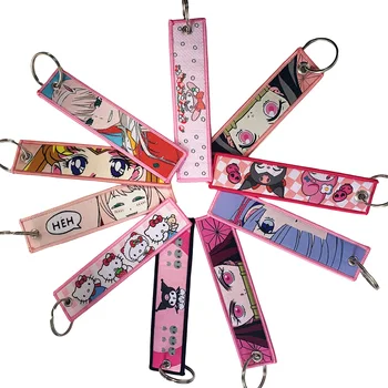 Брелок с вышивкой из аниме, мультяшные брелки, Манга, брелок с комиксами, брелок для ключей, Подвеска, брелоки, аксессуар для декора, розовый