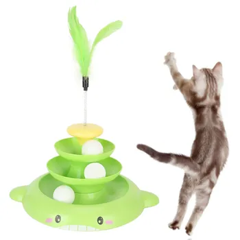 3 Уровня, Треки для игрушечной башни для кошек, Игрушки для кошек, Интерактивное Обучение интеллекту кошки, Развлекательная тарелка-башня для кошки с дразнящим пером