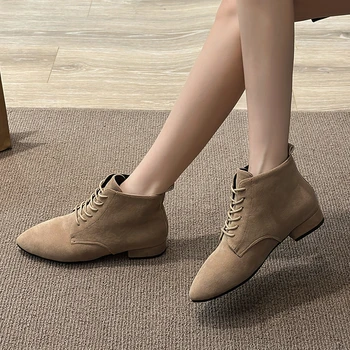 Женская обувь 2023, Высококачественные женские ботинки на шнуровке, модные однотонные женские ботильоны для офиса и карьеры, пикантные женские ботильоны на каблуках с острым носком