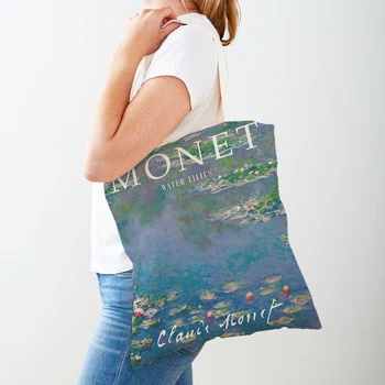 Сумка для покупок Monet Picasso Parrot Butterfly Mountain с двойным принтом, Эко-повседневные сумки для покупок в скандинавском стиле, женская холщовая сумка-тоут, женские сумки