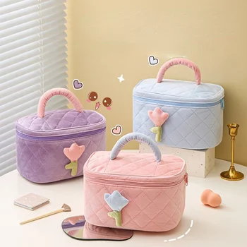 Вельветовые сумки для туалетных принадлежностей на молнии, портативный ящик для хранения, косметичка, женская цветочная сумка, дорожная косметичка большой емкости