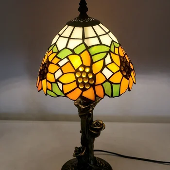 LongHuiJing 8-дюймовая настольная лампа в американском стиле Кантри, Витражная стеклянная лампа Тиффани, абажур подсолнуха