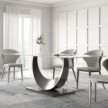 Высококачественная каменная панель, небольшой бытовой прибор, современный свет, роскошная нержавеющая сталь, ресторанный обеденный стол скандинавского дизайнера