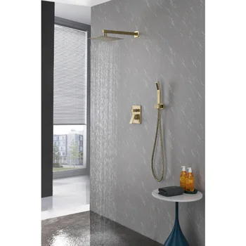 10-дюймовая душевая головка для ванной комнаты, роскошный смеситель для душа, полный комбинированный набор, настенный из золотой латуни [на складе в США]