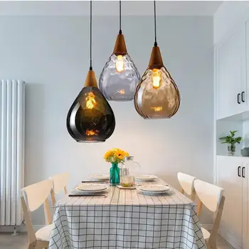Ретро Стеклянная светодиодная подвесная лампа, Прикроватные светильники для столовой, гостиной, Стеклянный шар, Подвесные светильники для домашнего внутреннего освещения