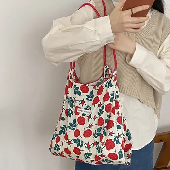 Маленькие многоразовые хозяйственные сумки в цветочек большой емкости Повседневные сумки-тоут для женщин Ins Сумка через плечо с цветочным принтом