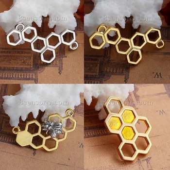 3D Соединители в форме пчелиных сот, резной соединитель золотого цвета с пчелой для изготовления ювелирных изделий, колье своими руками, 25x14 мм, 10шт