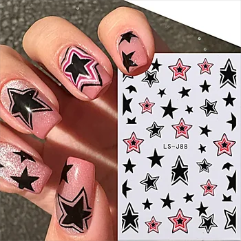 3D наклейки для ногтей со звездами, летние розовые, черные, с нерегулярным дизайном в виде звезд, наклейки для маникюра Y2K Sweet Cool Style, украшения для маникюра своими руками LS-J88
