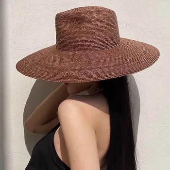 Панама с большими полями, соломенная шляпа для женщин, высококачественные соломенные пляжные шляпы, женские черные летние УФ-шляпы, Солнцезащитный крем для путешествий, уличная шляпа