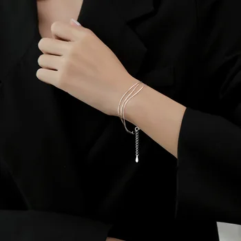 Трехслойный браслет-цепочка из стерлингового серебра 925 пробы, женский минимализм, изысканный романтический подарок для вечеринки, Свадебные Аксессуары