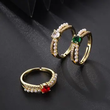 Красочное кольцо с цирконом и жемчугом, Универсальное кольцо с открытым пальцем, Женские модные Аксессуары