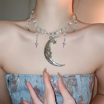 Европа и Америка Мода Преувеличенный Кулон в виде Луны Ожерелье для Женщин Y2k Личность Темперамент Ключица Цепочка Вечерние Подарки