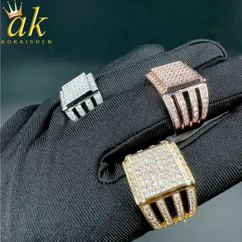 Выходное кольцо для мужчин с зубцами, кубический цирконий, настоящая медь, позолоченные украшения в стиле хип-хоп