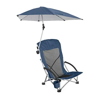 Пляжный стул Sport-Brella с регулируемым зонтиком UPF 50+, синий/серый