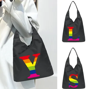 Женская сумка-тоут, Мягкая экологическая косметическая сумка с принтом серии Rainbow, Многоразовые Маленькие сумки через плечо в стиле харадзюку