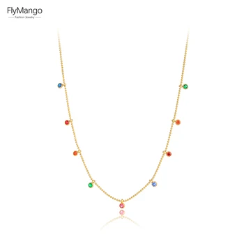 FlyMango, разноцветные ожерелья с фианитами и кристаллами для женщин, 18-Каратное позолоченное ожерелье из нержавеющей стали в богемном стиле FN22090