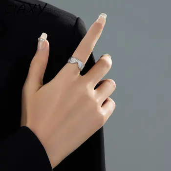 Модные кольца в стиле панк серебристого цвета с текстурой фольги, V-образные кольца для женщин, геометрический Креативный дизайн, открытые кольца, трендовые ювелирные изделия, подарки оптом