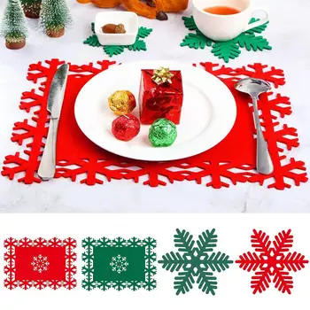 2шт Рождественская салфетка Прочный многоразовый подставка в форме снежинки Настольный коврик для украшения праздничного обеденного стола