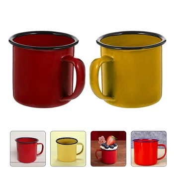 2шт Эмалированная Кофейная Кружка Походная Кружка Винтажная Металлическая чашка для воды Стакан для чая Подарки для напитков Желтый Красный