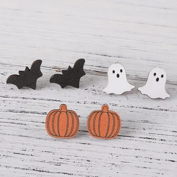 Новые серьги с летучей мышью-призраком на Хэллоуин, модные деревянные серьги для вечеринки в честь Хэллоуина, детские ювелирные серьги для девочки