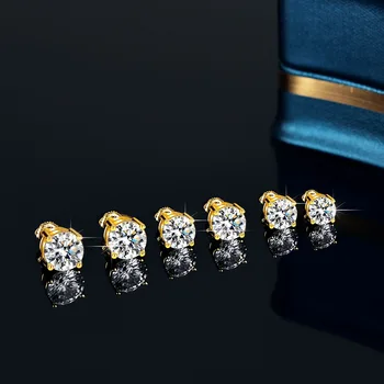 Серьги-гвоздики с муассанитом цвета G35 D для женщин 0.1/0.5/1/ 2 карата стерлингового серебра 925 пробы, Сверкающие украшения с муассанитом на день рождения