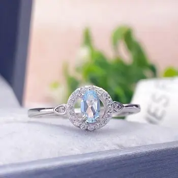 Бесплатная доставка, 100% Натуральный аквамарин S925, Серебряное кольцо, украшение для женщины, Настоящее Серебряное кольцо для свадьбы, банкета, годовщины