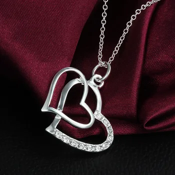 Простое модное ожерелье из стерлингового серебра 925 пробы с подвеской в виде двойного сердца для женщин, подарок для вечеринки