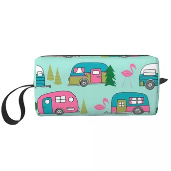Портативные сумки Happy-Camper-Flamingos, косметички, футляр для путешествий, кемпинга, активного отдыха, сумка для туалетных принадлежностей и украшений