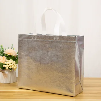 Нетканые хозяйственные сумки, лазерная глянцевая Многоразовая продуктовая сумка, сумка-тоут с ручкой, блестящая подарочная сумка, пакеты для подарков