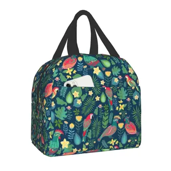 Ланч-бокс с цветами и птицами-попугаями, Многоразовый Женский Многофункциональный термохолодильник, сумка для ланча с изоляцией для еды, Офисные сумки для пикника