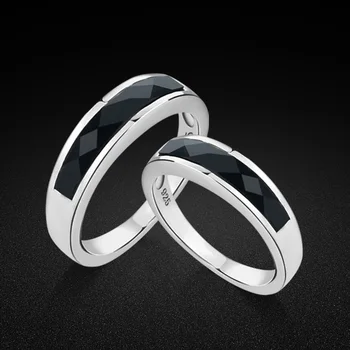 Модное простое черное кольцо на палец из стерлингового серебра 925 пробы с фианитами для пар, женское Обручальное кольцо с обручальным кольцом, ювелирные изделия, подарок на День Святого Валентина