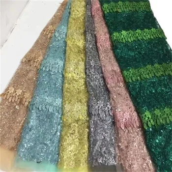 Золотые Нигерийские Кружевные ткани С блестками Для свадьбы 2023 Зеленая Высококачественная Вышивка Тюлевое Кружево Французская Африканская Кружевная ткань
