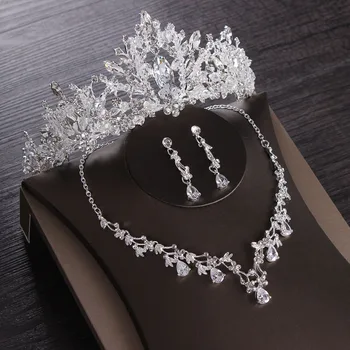Свадебный головной убор Itacazzo, ожерелье в виде короны, серьги ручной работы, набор из четырех предметов и подходит для женской свадьбы и вечеринки по случаю дня рождения
