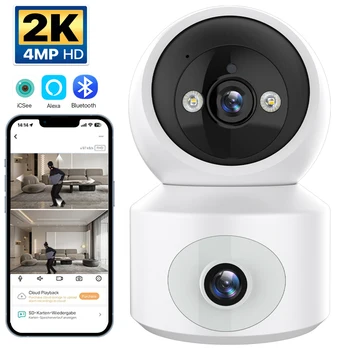 2K 4MP HD PTZ IP-камера, камера безопасности с двумя объективами, Беспроводная беспроводная камера видеонаблюдения для умного дома, камера радионяни iCSee