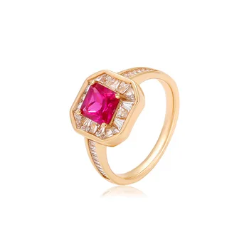 RCR1 Золотого цвета, кольца с красным геометрическим кристаллом и цирконием для мужчин и женщин, роскошные вечерние свадебные украшения для помолвки