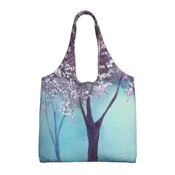 Женская сумка-тоут Under Cherry Blossom Trees, многоразовая сумка для работы, путешествий, бизнеса, пляжа, шоппинга, школы