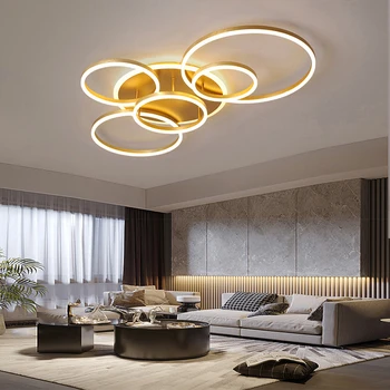 Современная светодиодная потолочная люстра для гостиной, кабинета, спальни с регулируемой яркостью, домашнее Золото, Черное Внутреннее освещение, декоративные лампы